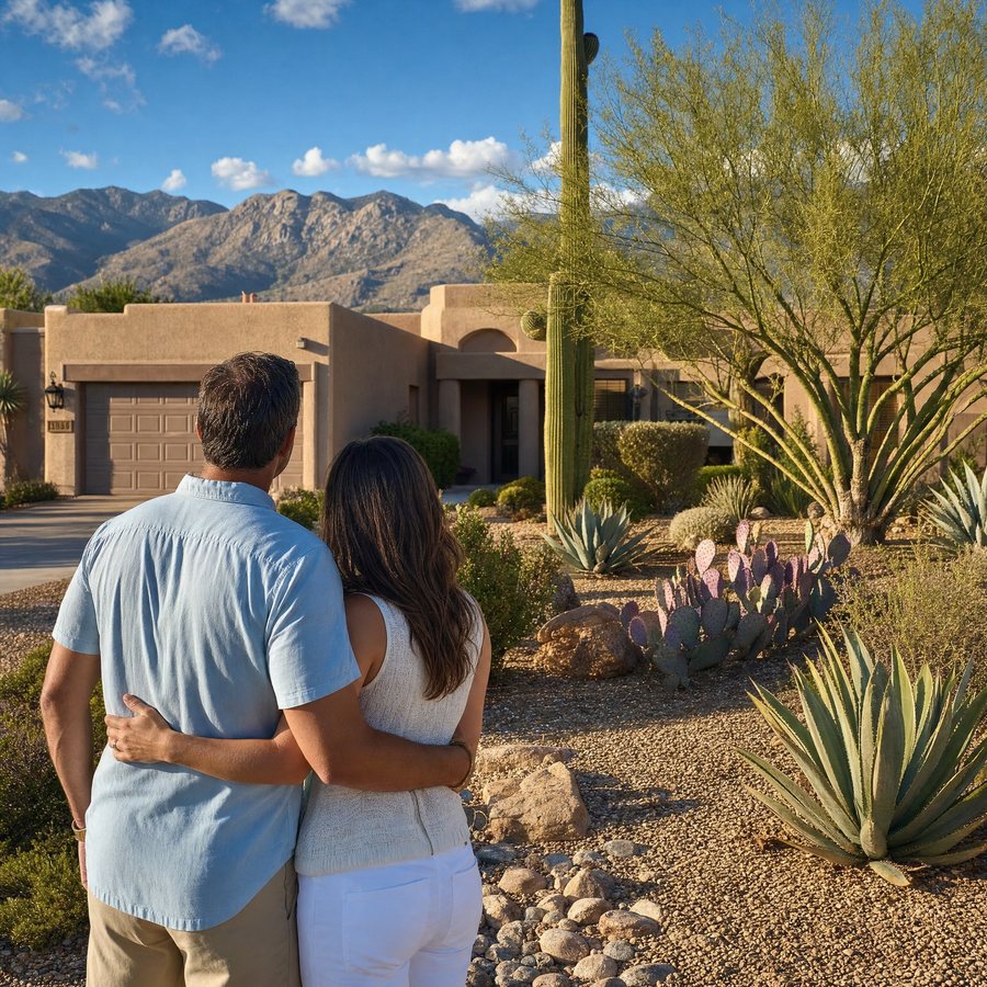 Couple looking at their Tucson desert home